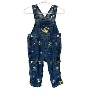 Vintage Jeans wear Overalls Toddler Girls Size 18 Months Denim Yellow Embroidery